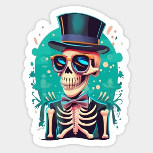 Skeleton in Top Hat and Sunglasses: The Coolest Skull in Town Sticker